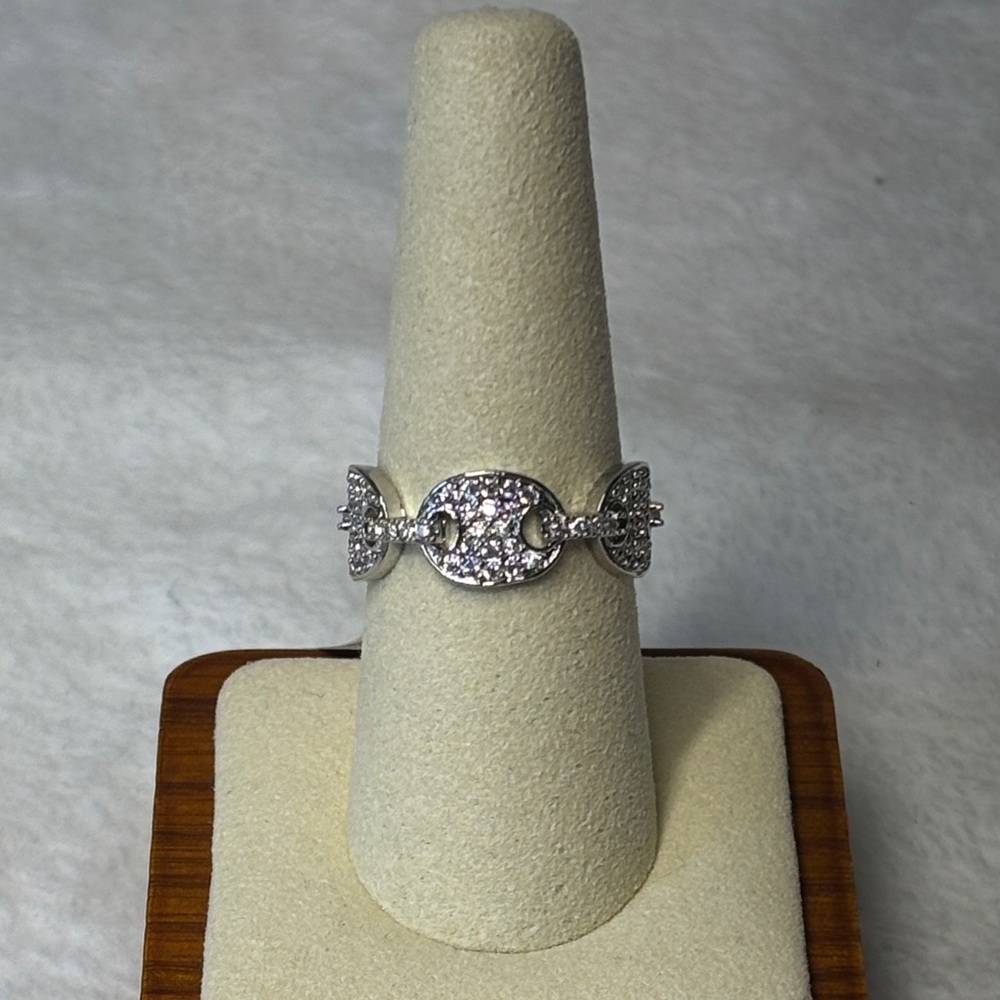 NEW Gucci Link Eternity Band Ring AAA CZ 18k White Gold Filled